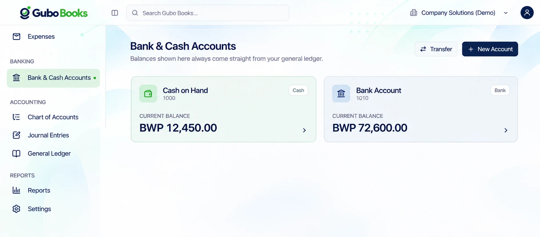 Gubo Books Banking screen
