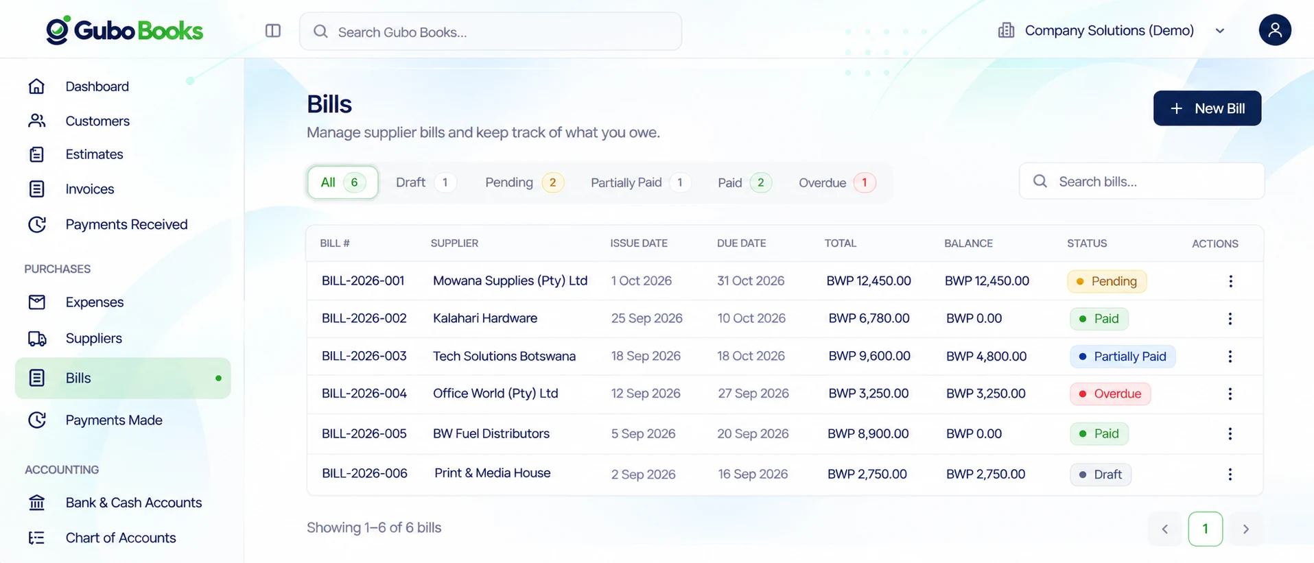 Gubo Books Purchases & expenses screen